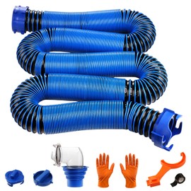SheeChung 20FT RV Sewer Hose Kit, RV Hose Fittings, Heavy-Duty Camper Sewer Hose with Leak-Proof Swivel Fittings, 90° Clear Elbow, 2 Storage Caps, TPE Tech for Crush-Proof & UV-Resistant