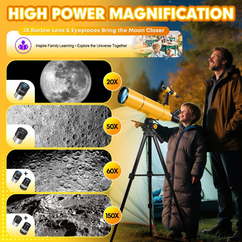 MEEZAA Telescope for Adults & Kids, 80mm Aperture 500mm Refractor