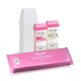 Kit de Verano Starpil, 1 calentador de cera ergonmico, 2 ceras espaolas depilatorias en Roll-On y 1 paquete de bandas para depilar                    