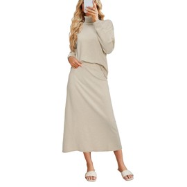 Arach&Cloz Womens Fall Two Piece Sweaters Skirts Sets Beige White Turtleneck Long Sleeve Tops Long Dress Casual 2024 Fashion Lounge Set Outfits Dressy Old Money Date Night Business(Apricot-M)