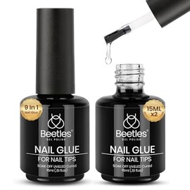 Beetles Pegamento en gel 9 en 1 para puntas de uñas acrílicas transparentes, 2 unidades de 0.5 oz lq de larga duración para puntas de uñas postizas, g