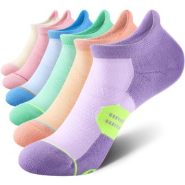 CS CELERSPORT 6 Pack Women's Ankle Running Socks Cushioned Low Cut Tab Athletic Socks, Vibrant Colored, Medium