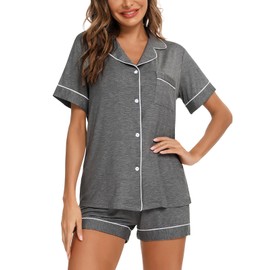 Aamikast Bridesmaid Pajama Set for Women Short Sleeves Modal Button Down Sleepwear Sets Gray S