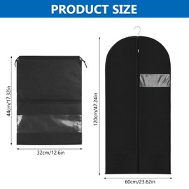 Tenbrachian 2 Garment Bags & 2 Shoe Bags, 23 x 47 in Suit Bags and Garment Covers Bags, Dust-Proof Clothes Covers Protector Bags, Moth Proof Dress Bags with Zip, for Women Men Coat Jacket(Black)