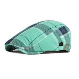 meioro Men's Striped Plaid Newsboy Hat Cabbie Beret Ivy Flat Cap Adjustable Gatsby Hat Hunting Driving Cap(Classic, Green)