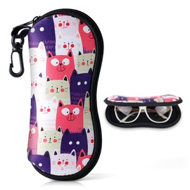 Playexen Sunglasses Case with Zip for Men & Women, Soft & Ultralight Neoprene Glasses Case, Portable Glasses Case with Carabiner for Glasses, Keys (Pink), pink