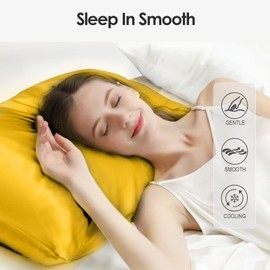 Cobnom Mulberry Silk Pillowcase Set, 2 PCS, 600 Thread Count, Breathable, Smooth (20"x26", Mimosa Yellow)