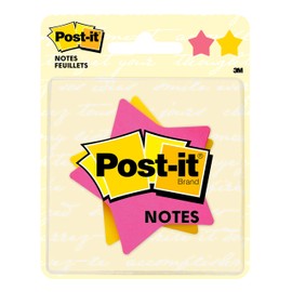 Post-it Notes, Star Shape, Yellow and Pink with pattern, 2.9x2.8 in, 2 Pads, 75 Sheets/Pad (7350-STR)