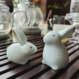 MOZEO One Set Ceramic Bunny Ornaments Tea Pet Cute Rabbit Kung Fu Tea Figurine Accessories Decorations
