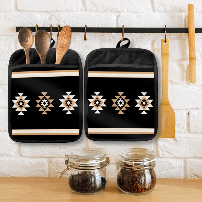 GOOZHO Boho Western Aztec Pot Holders with Pockets, Boho Southwestern