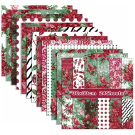 GLKTOPO 12 Inches Christmas Poinsettia Scrapbook Paper, Xmas 24 Sheets Double-Sided Blue and Red Watercolor Flowers Pattern Paper for DIY Card Making Scrapbook Supplies Craft Decor Journals (B-style)