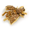 Vintage Inspired Champagne/Amber Crystal Bee Brooch In Aged Gold Tone
