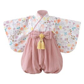 Regalo Baby Hakama, 2 Pieces, 27.6 - 35.4 inches (70 - 90 cm), Romper, Girls, Boys, Kimono, Formal, Baby, Shrine Visit, Hundreds of Day Holidays, First Festival, misty pink