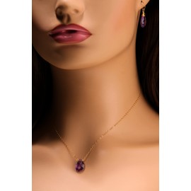 Purple Amethyst 10x15mm AAA Quality Faceted Teardrop Wire Wrapped Pendant and Earrings, Necklace Jewelry Set in 14K Gold Filled (16")