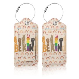 Be-Kind Rainbow Luggage Tags for Adults Teens,2 Pack Travel Bag Suitcase Labels with Stainless Steel Loop ID Tags Card Baggage Bag Label