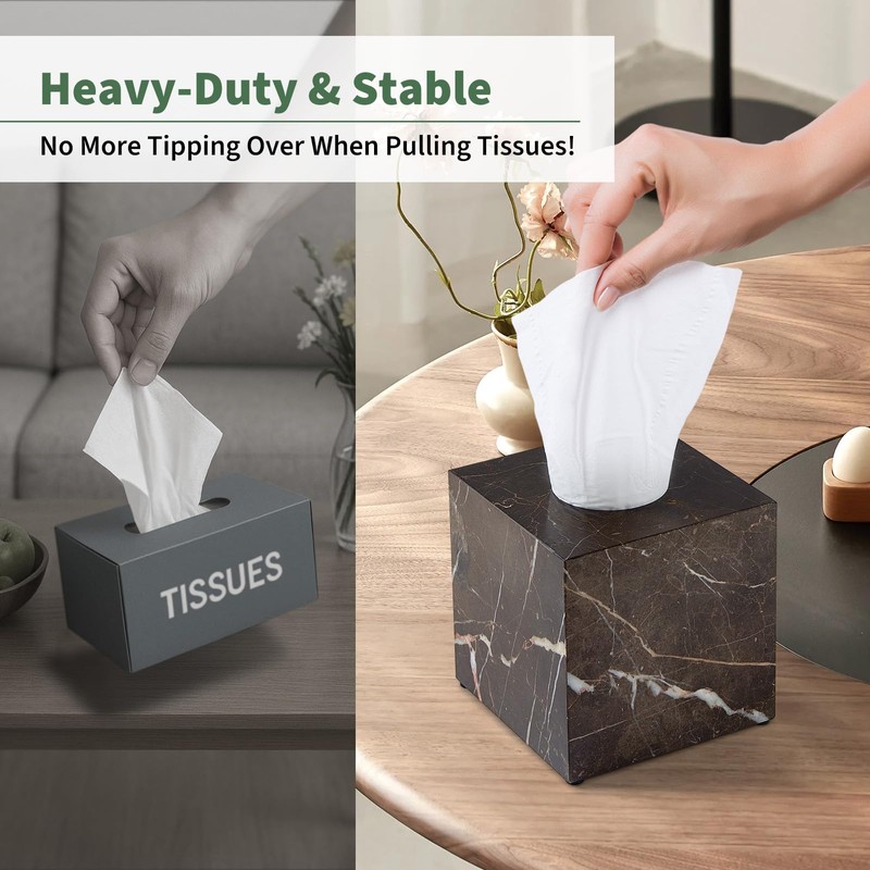 Real Natural Marble Tissue Box Cover, 5.5in Square Holder
