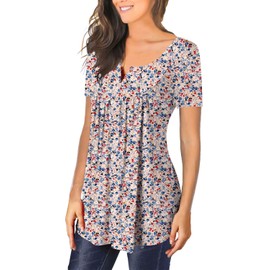 CHICZONE Women's Tops Short Sleeve Floral Henley Shirts Ruffle Casual Beautiful Ladies Blouse