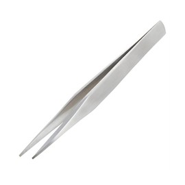 Solid/Rigid Arms Tweezers (Non-Flex), Squared Off fine Tips, 125mm, Stainless Steel. Made in Japan. ENGINEER pt-17, Nickel