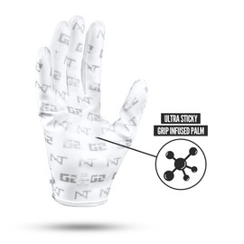 Nxtrnd G2 Pro Football Gloves, Men's Ultra Sticky Elite Receiver Gloves (White, Large)