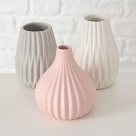 Bloominghome Vase Set of 3 Ceramic White/Grey/Pink H11-13 cm