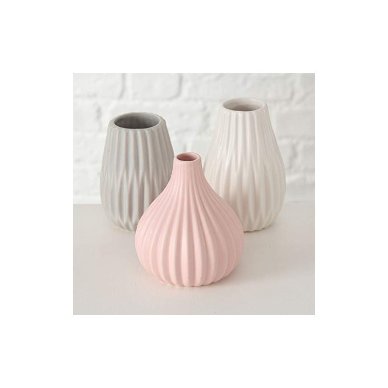 Bloominghome Vase Set of 3 Ceramic White/Grey/Pink H11-13 cm