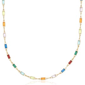 Barzel 18K Gold Plated Multi Stone Crystal Baguette Necklace for Women - Made In Brazil