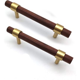 SYZOW Pack of 6 Wooden Handles for Cabinets Cabinet Handles Walnut 128 mm Hole Spacing Handles for Kitchen Cabinets Cabinet Handles Door Handles Drawer Handle Push Handle Handles Brass
