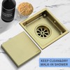 4-Inch Square Shower Drain, Brushed Gold Floor Drain with Flange,