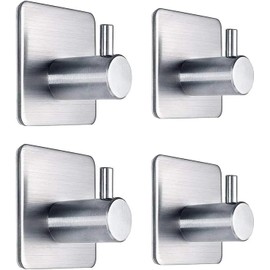 LICITE USA 4-Pack Self-Adhesive Hooks – Heavy Duty Stainless Steel Wall Hangers for Kitchen & Bathroom, Waterproof and Rust-Resistant, No Drilling Required (Silver)