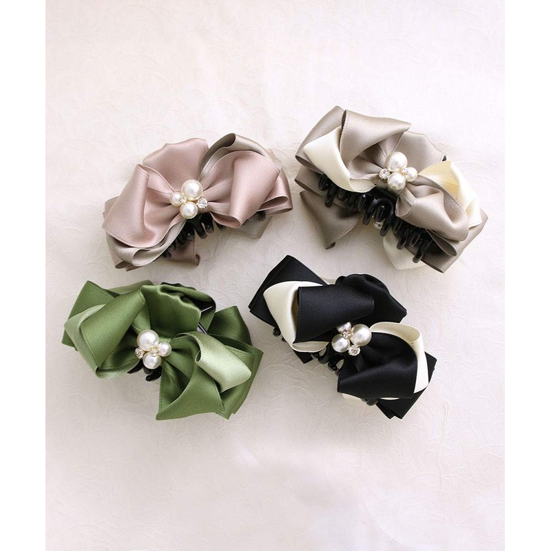 Vingtaine H7230-PK Pearl with Bijoux Ribbon Hair Claw Two Tone