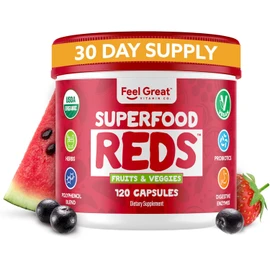 ​Feel Great Organic Super Reds Powder Superfood Capsules Polyphenols Supplement | Beet Root Capsules | Contains Milk Thistle, Green Tea & Much More | Probiotics and Digestives