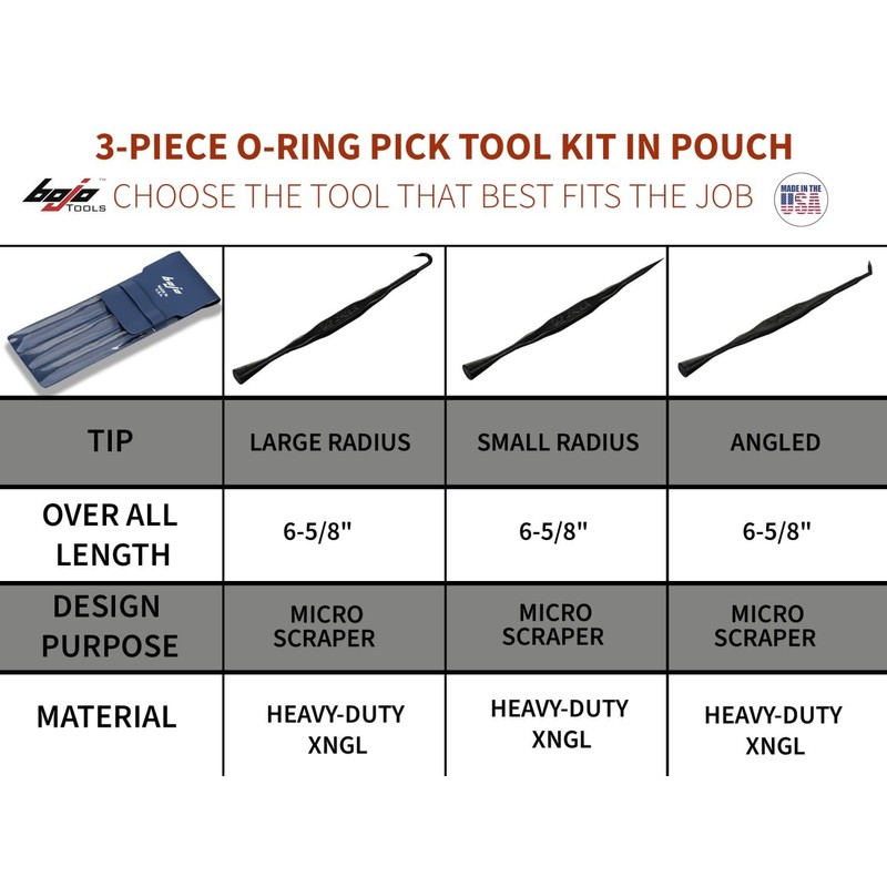 Bojo Tools - 3-Piece O-Ring Pick Tool Kit in Pouch
