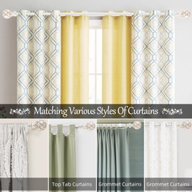 1 Inch Heavy Duty Adjustable Double Curtain Rod for Windows 66 to 120 Inches - Weathered White Boho Farmhouse Double Curtain Rod with Decorative Finials - for Living Room, Bedroom, Easy to install