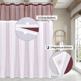 MitoVilla Extra Long 72 x 84 Shower Curtain Set with Snap-in Liner, Burgundy Waffle XL Heavyweight Fabric Cloth Shower Curtains for Modern Luxury Hotel Spa Bathroom Decor