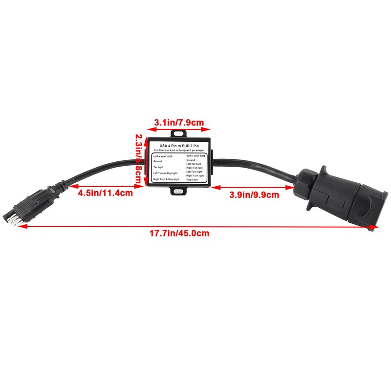 US to EU Trailer Light Converter, 4 Way Flat Connector