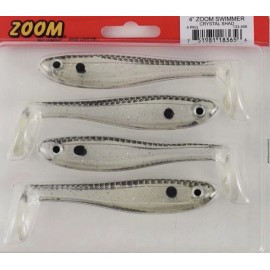 Zoom Swimmer 4” Hollow Body Paddle Tail Swimbait (4 ea) -Lanier or Crystal Shad - Crystal Shad
