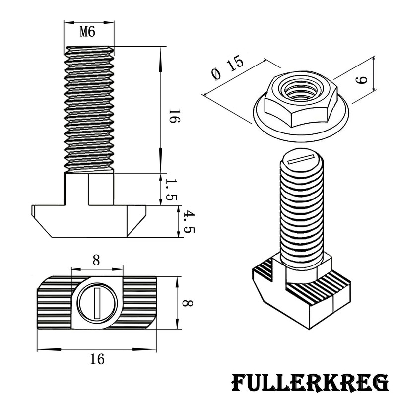 M6 Hammer Screw for Groove 8 and 8E, Bridge 1.5