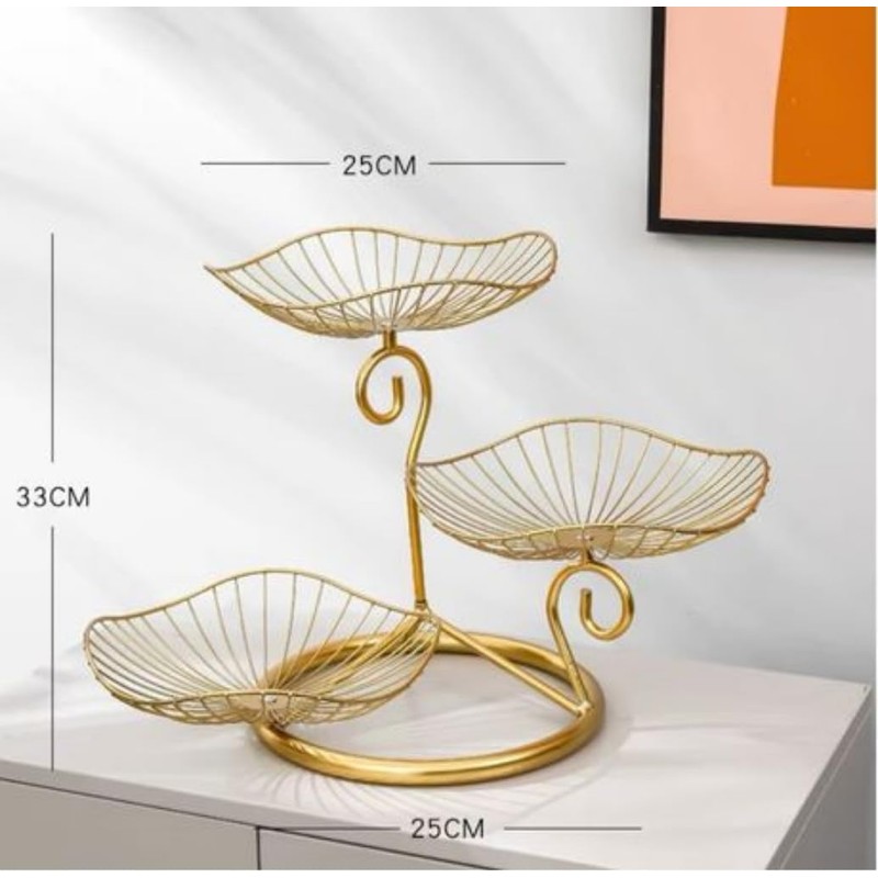 3-Tier Gold Metal Fruit Basket, Kitchen & Living Room Display
