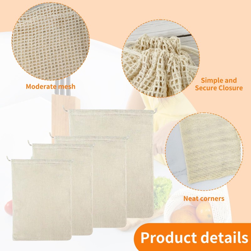 Fruit Bags Set for Cooking & Storage, 4 Sizes, 100%