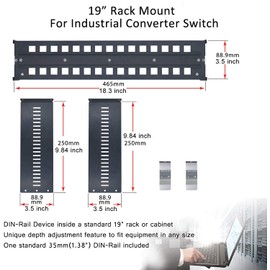 E-link 2U 19 inch Adjustable rack mount din rail Terminal Blocks 35mm 19" rackmount din rail Bracket, Easiest Way to Install din rail mount Devices Like Industrial Media Converter in Cabinet