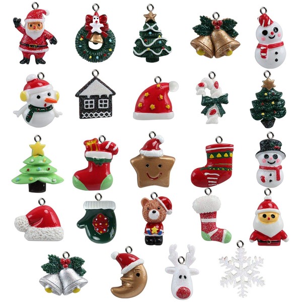 NALER Christmas Ornaments Present Craft Supplies Christmas Ornaments Charms Handmade Accessories Charm Parts Decoration Parts Santa Tree Boots Set of 24