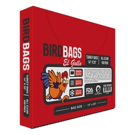 BirdBags El Gallo Turkey Bags, 14” x 20” 100 Pack, USA & EU-Approved, Freezer Safe, Oven Safe, Great Heat-Safe 450*F Cooking Bags for Oven & Turkey Brining, Heavy Duty Oven Bags for Turkey