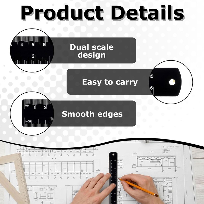 2 Pack 6 Inch Ruler,Metal Ruler,Mm,Metric,Small,Small Metal,Rulers,Millimeter Laser Engraved, for