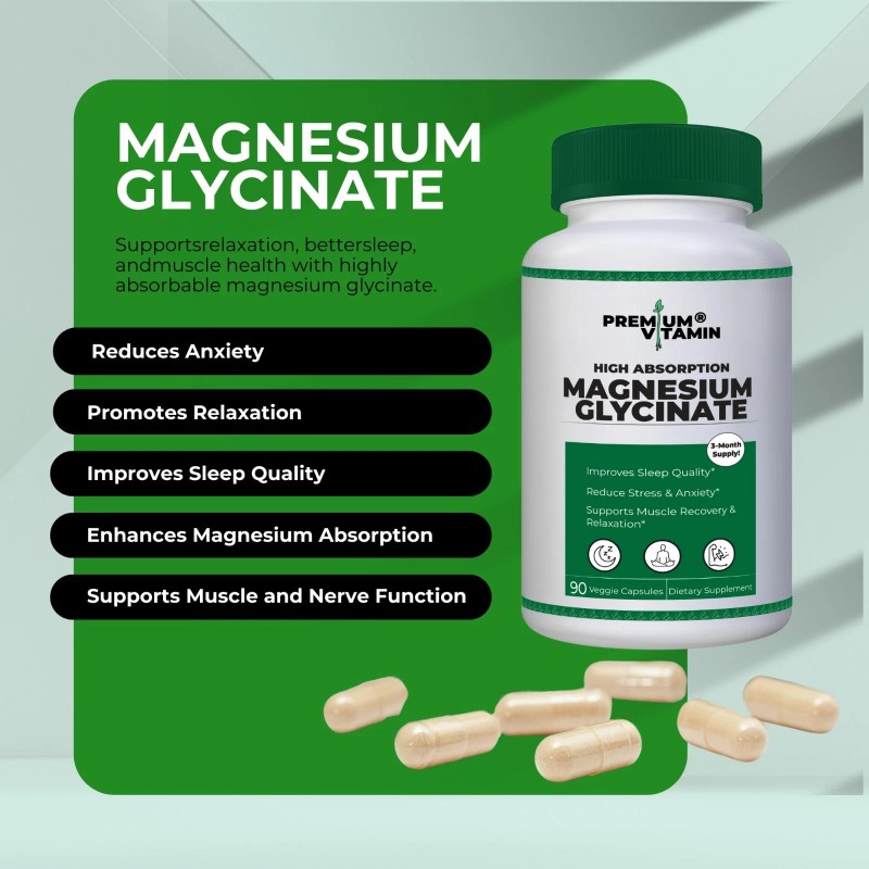 Premium Vitamin Magnesium Glycinate 1000mg 90 counts 100% Chelated Sleep