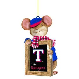 TEXAS RANGERS MOUSE AND CHALKBOARD CHRISTMAS ORNAMENT 3.5" TEAM SPORTS AMERICA