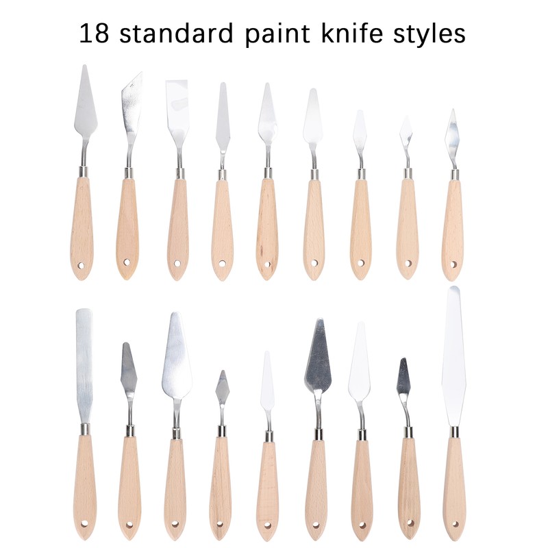 18Pcs Artist Palette Knife Oil Painting Gouache Scraper Wooden Handle