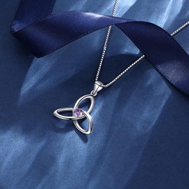 Celtic Birthstone Necklace Women's 925 Sterling Silver Pendant Necklace for Women, Lucky Charm Celtic Pendant Chain Length 40 + 5 cm, Gift Packaging, Metal, Amethyst