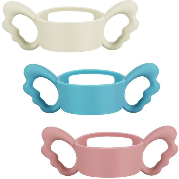 3 Pieces Baby Silicone Bottle Handles Natural Baby Bottle Handle Wide Neck Baby Feeding Handle Easy Carry Handle Lightweight Bottle Handle Small Hand Gripping for Baby Shower (Pink, Beige, Blue)