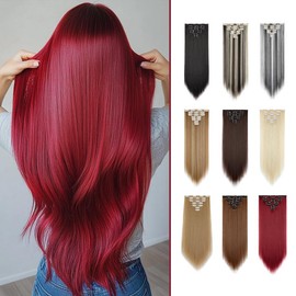 Lansigreen Clip in Hair Extensions 23inch 190g Natural Straight 7 Counts Clip in HairPieces for women Soft and Silky Texture Synthetic Fiber Metal Clips Easy to Wear for Daily Party Black Friday 2024 Christmas clip hair extensions - Color: Dark Brown Mix