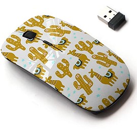 2.4G Wireless Mouse with Cute Pattern Design for All Laptops and Desktops with Nano Receiver - Childish Cute lama Cactus